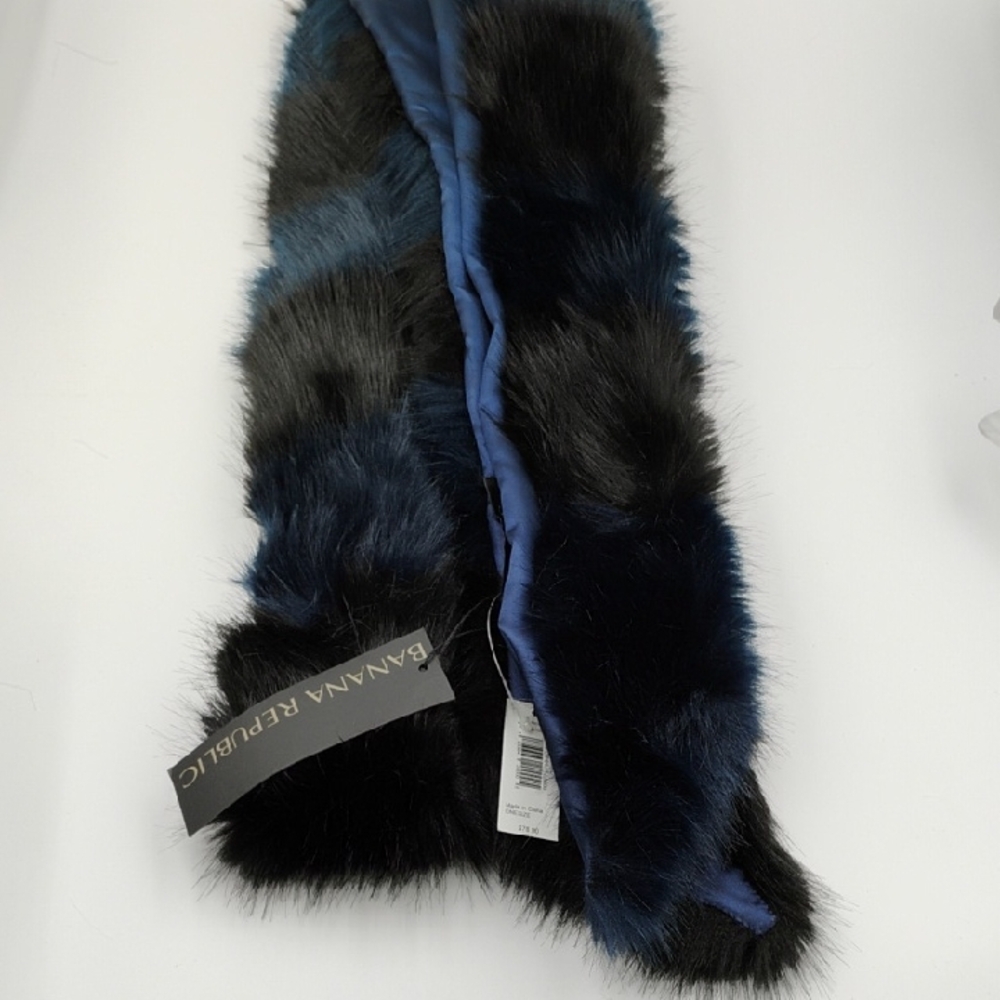 Banana Republic Black and Blue Faux Fur Scarf